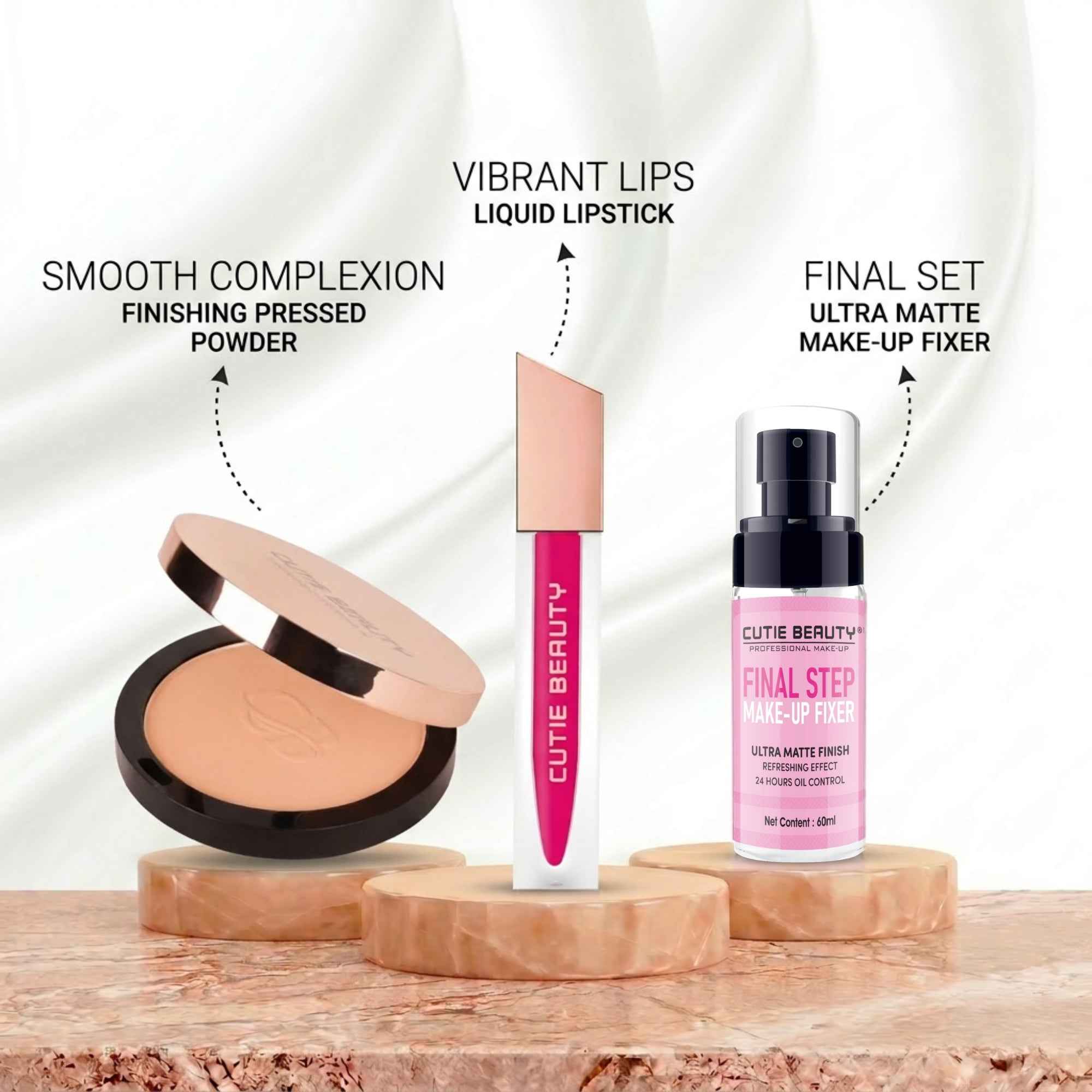 Liquid Lipstick Pressed Powder Fixer Combo - Complete Face & Lip Makeup Kit (Pack of 3)