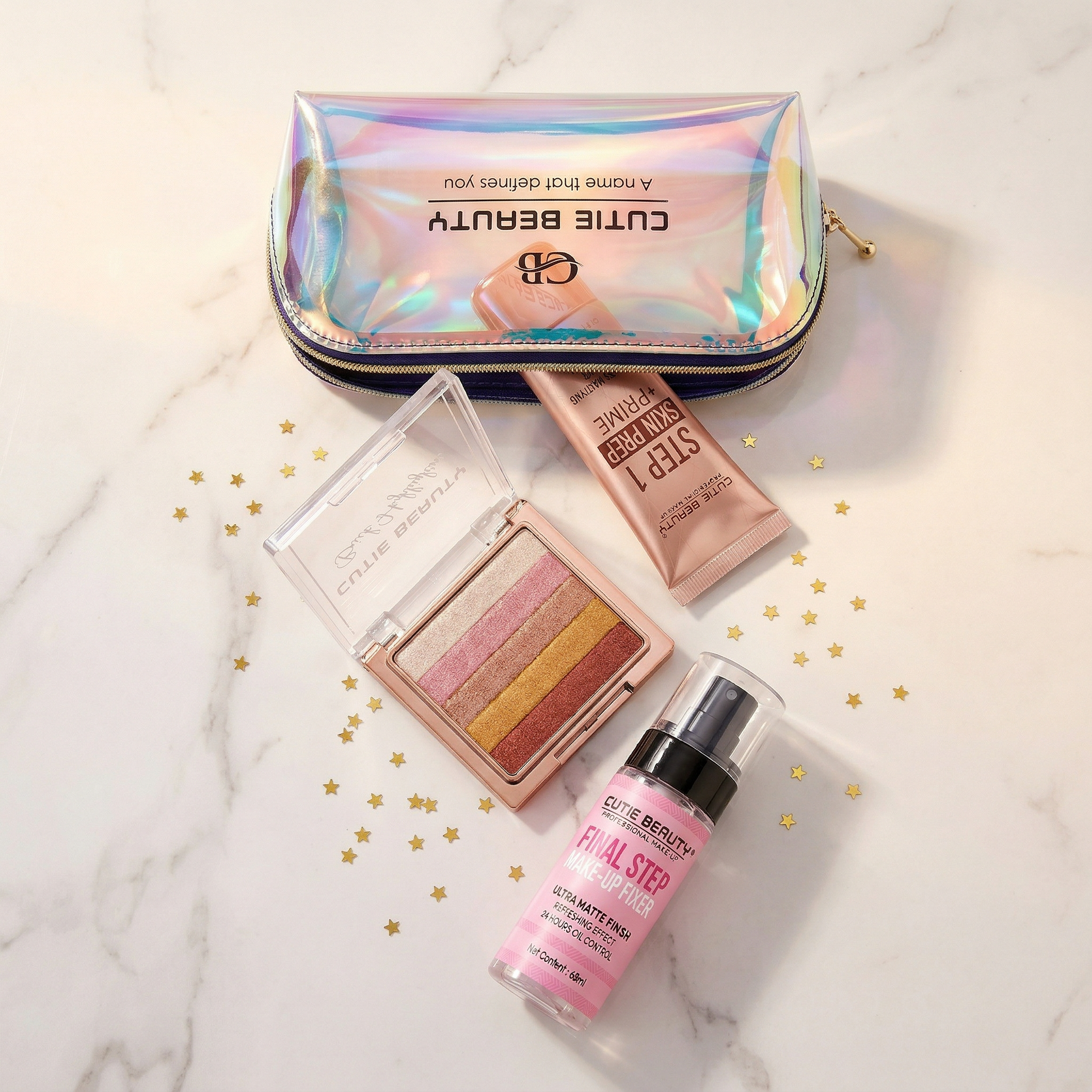 Cutie Beauty Makeup Combo - Primer + Highlighter + Makeup Fixer (Free Pouch)